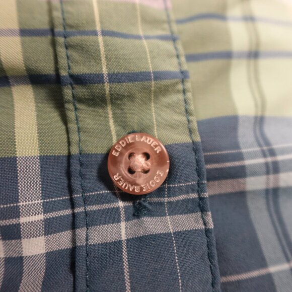 Eddie Bauer Adventure Nylon Plaid Shirt Women’s XL Blue Green Short Sleeve - Picture 3 of 8